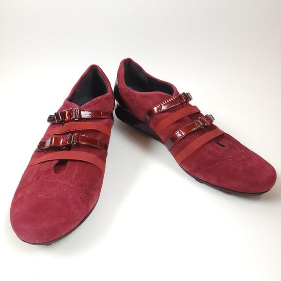 Stuart Weitzman Burgundy Red Suede Leather Jewel Strap Sneakers Shoes Size 7.5 - Picture 2 of 10